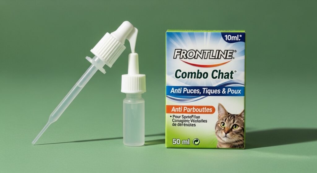 FRONTLINE Combo Chat Anti Puces Tiques Poux pipettes on green natural-themed background
