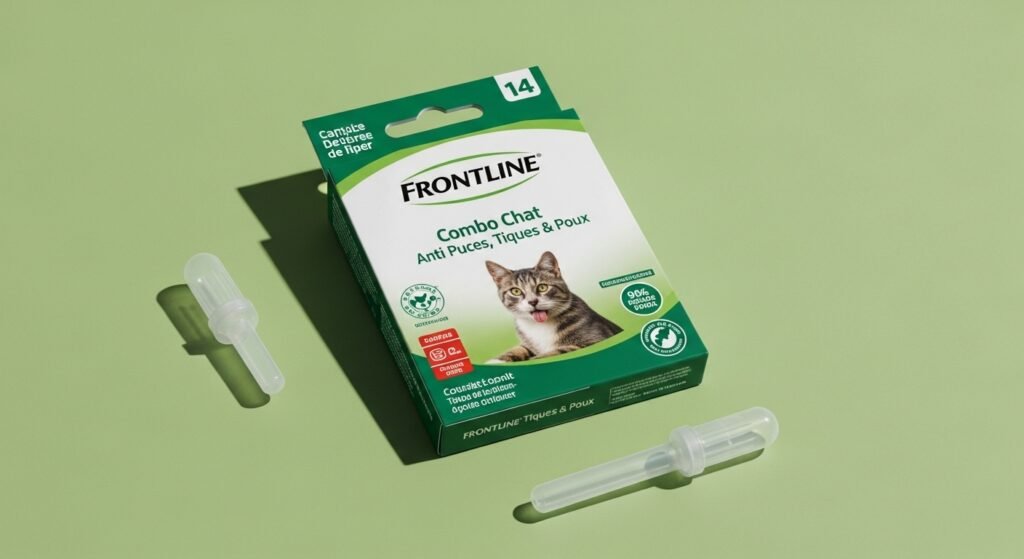 FRONTLINE Combo Chat Anti Puces Tiques Poux pipettes on green pet care background