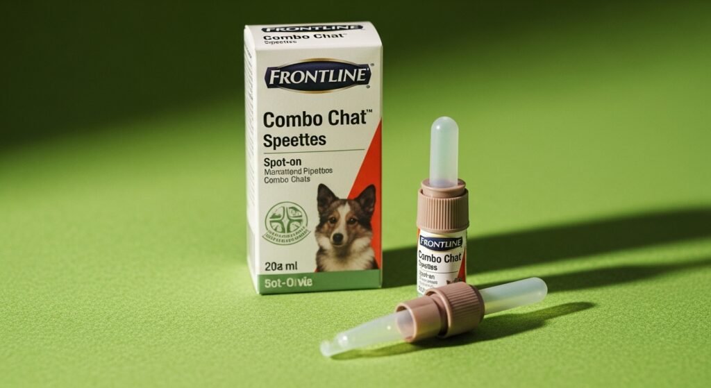FRONTLINE Combo spot-on pipettes on a soft green natural-themed background