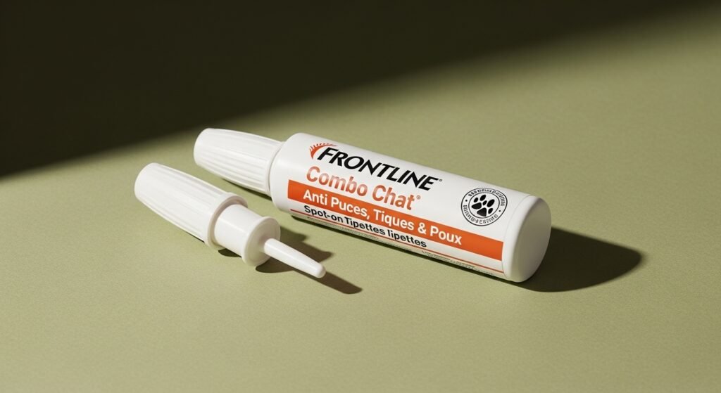 FRONTLINE Combo Chat Anti Puces Tiques Poux spot-on pipettes on natural green background