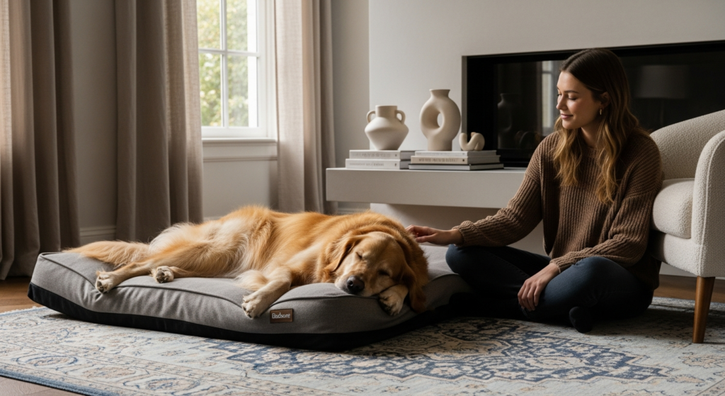 Large dog resting on a Bedsure orthopedic dog bed